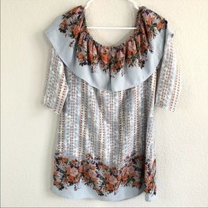 NHIM Womens Dress Size Small Floral Light Blue | Over the Shoulder | Boho